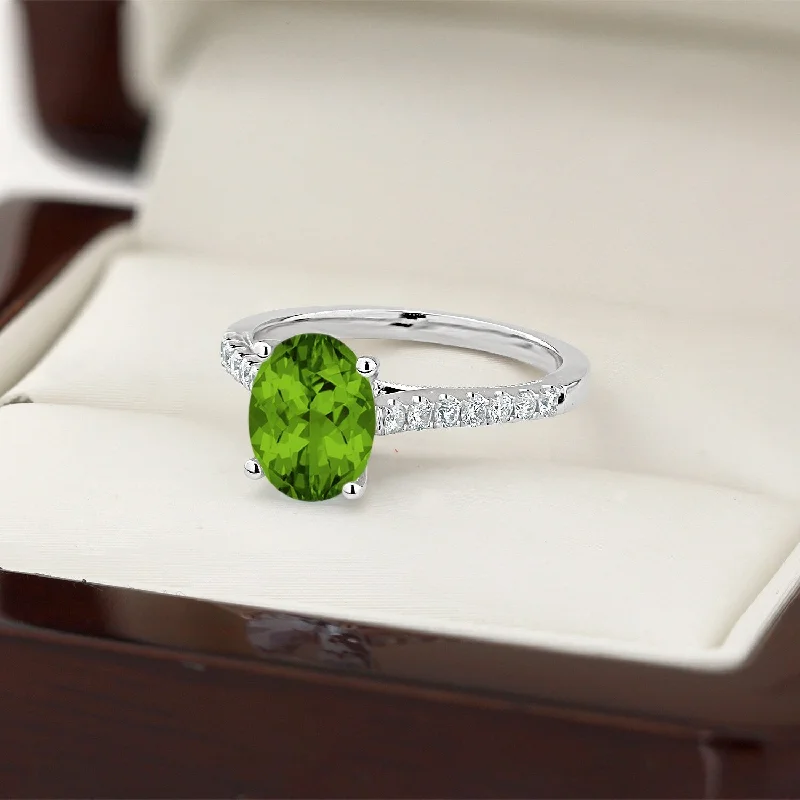 custom moonstone ring -Auriya 1 1/2ct Fancy Oval Peridot and Diamond Engagement Ring 1/4ctw 14k Gold