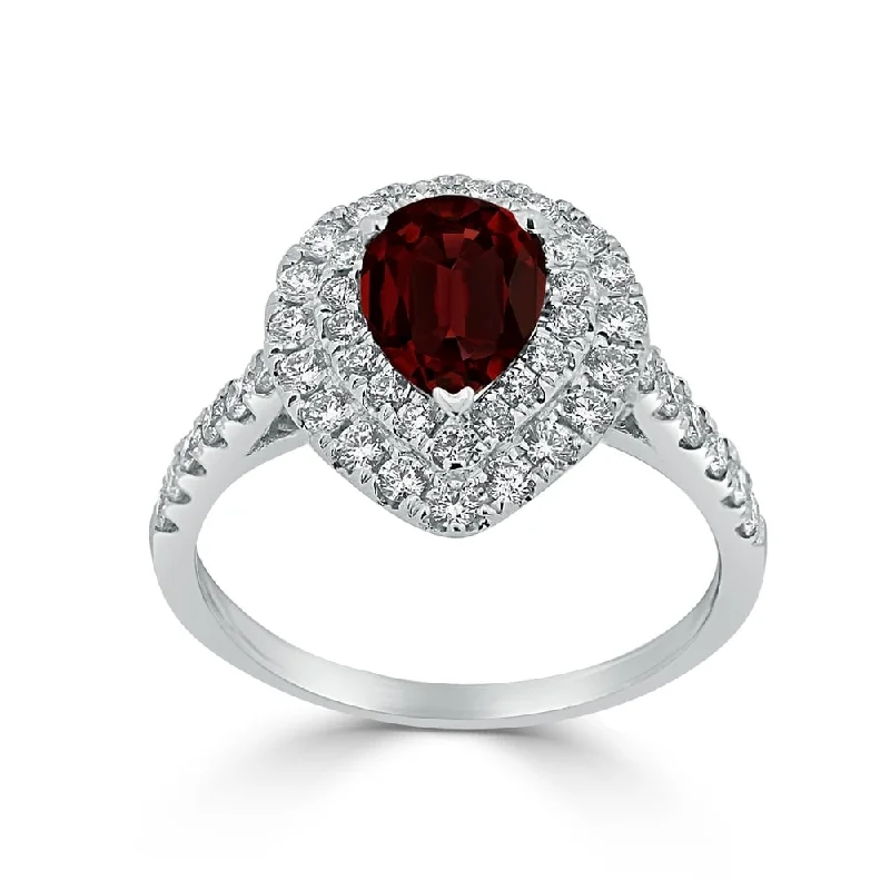 simple gemstone engagement ring -Auriya 1 1/3ct Pear Shape Red Garnet Halo Diamond Engagement Ring 5/8ctw 18K Gold