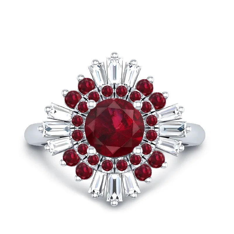 diamond halo engagement ring -Auriya 1 1/3ct Red Ruby and Diamond Ballerina Engagement Ring 3/8ctw 14k Gold