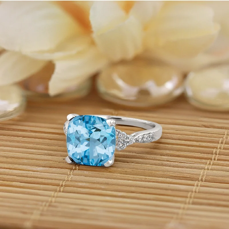 opal gemstone ring -Auriya 1 1/5ct Fancy Cushion Sky Blue Topaz and Diamond Engagement Ring 1/4ctw 14k Gold