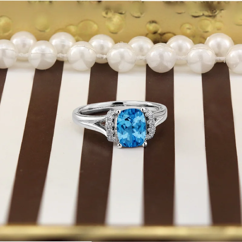 opal and silver ring -Auriya 1 3/4ct Modern Cushion-cut Swiss Blue Topaz and Diamond Engagement Ring 1/4ctw 14k Gold