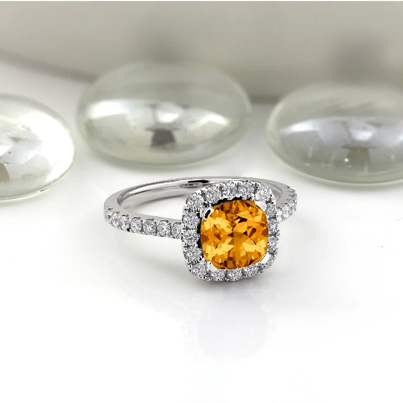 sapphire gemstone ring -Auriya 1 3/8ct Cushion-cut Citrine and Halo Diamond Engagement Ring 1/2cttw 14k Gold