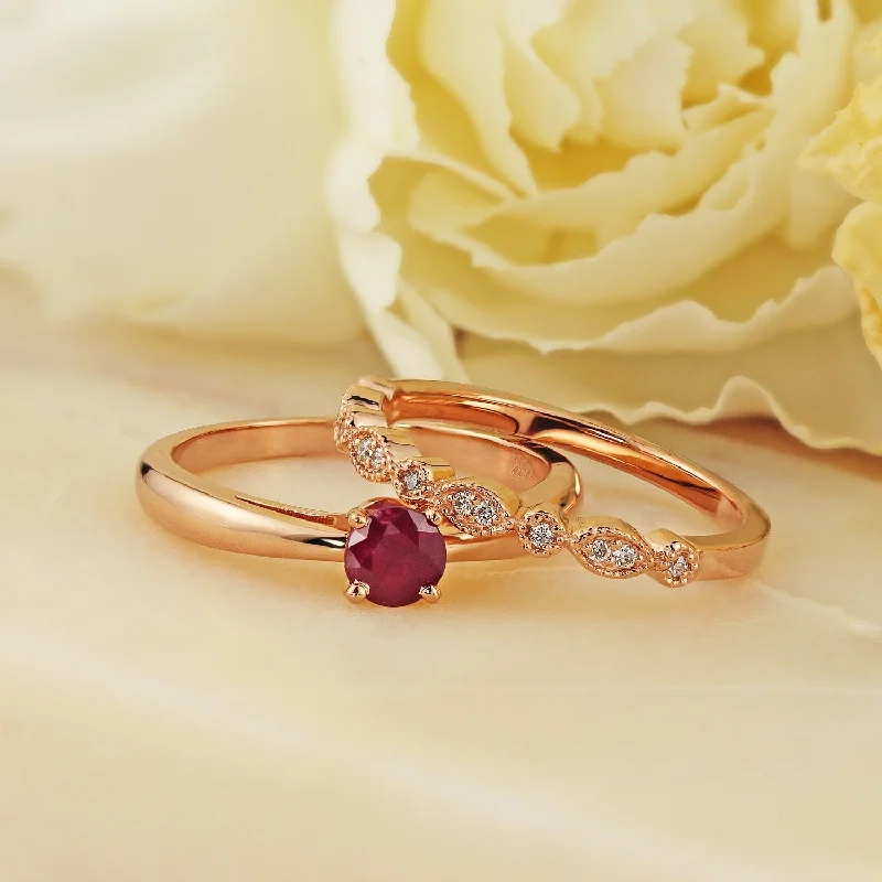 promise ring for girlfriend -Auriya 14k Gold 1/2ctw Vintage Solitaire Ruby Engagement Ring Set 1/6ctw