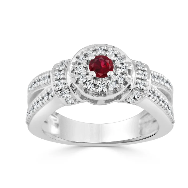 adjustable crystal ring -Auriya 14k Gold 1/6ct Ruby and 2/5ct TDW Round Diamond Halo Engagement Ring