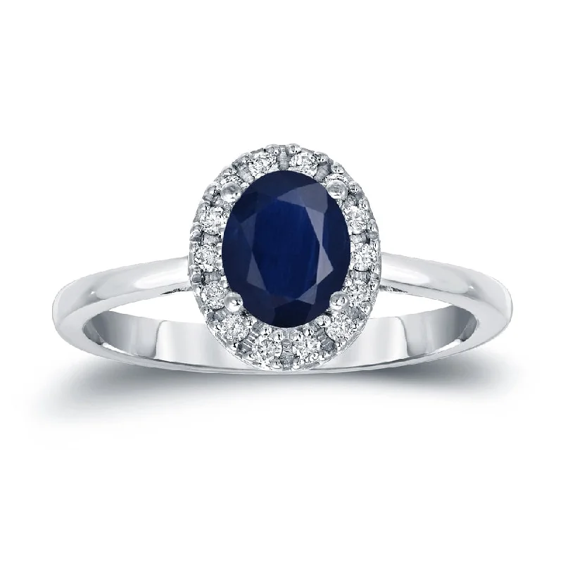 sterling silver eternity ring -Auriya 14k Gold 1ct Oval Cut Blue Sapphire and 1/8ct TDW Diamond Halo Engagement Ring (H-I, SI1-SI2)