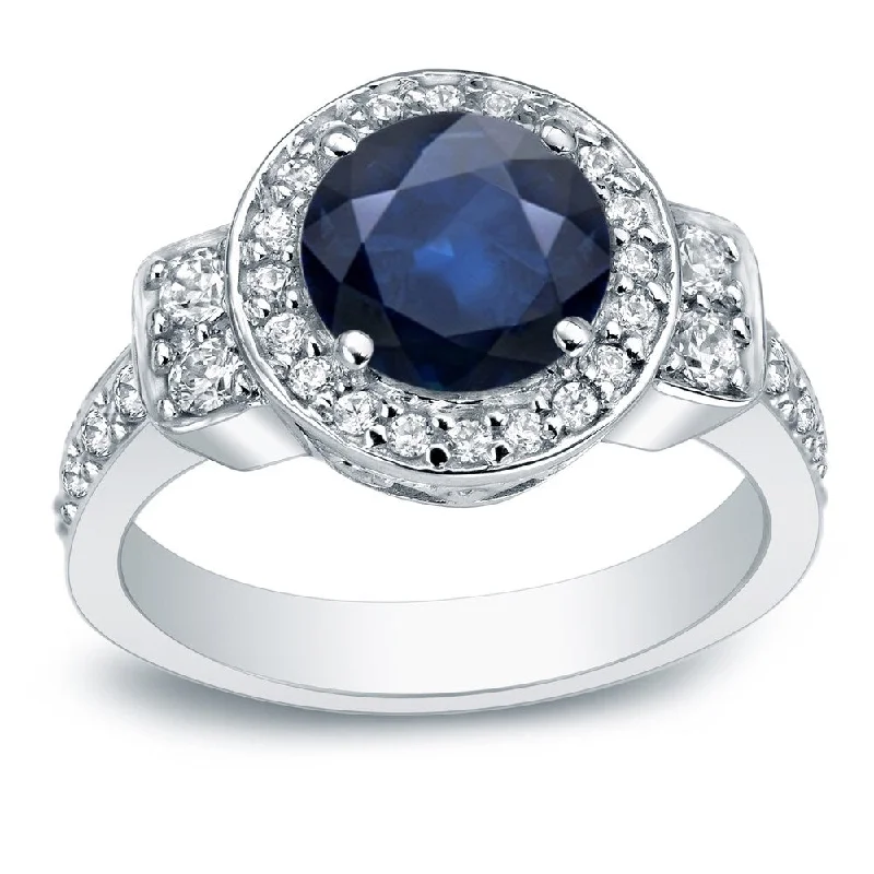 luxury platinum wedding band -Auriya 14k Gold 2ct Blue Sapphire Halo Diamond Engagement Ring 3/4cttw