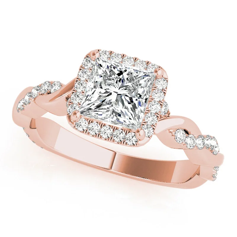 large statement gemstone ring -Auriya 14k Rose Gold Lab Grown Princess Diamond Halo Engagement Ring 0.50 to 5.00 ct. tw. (F-G VS)