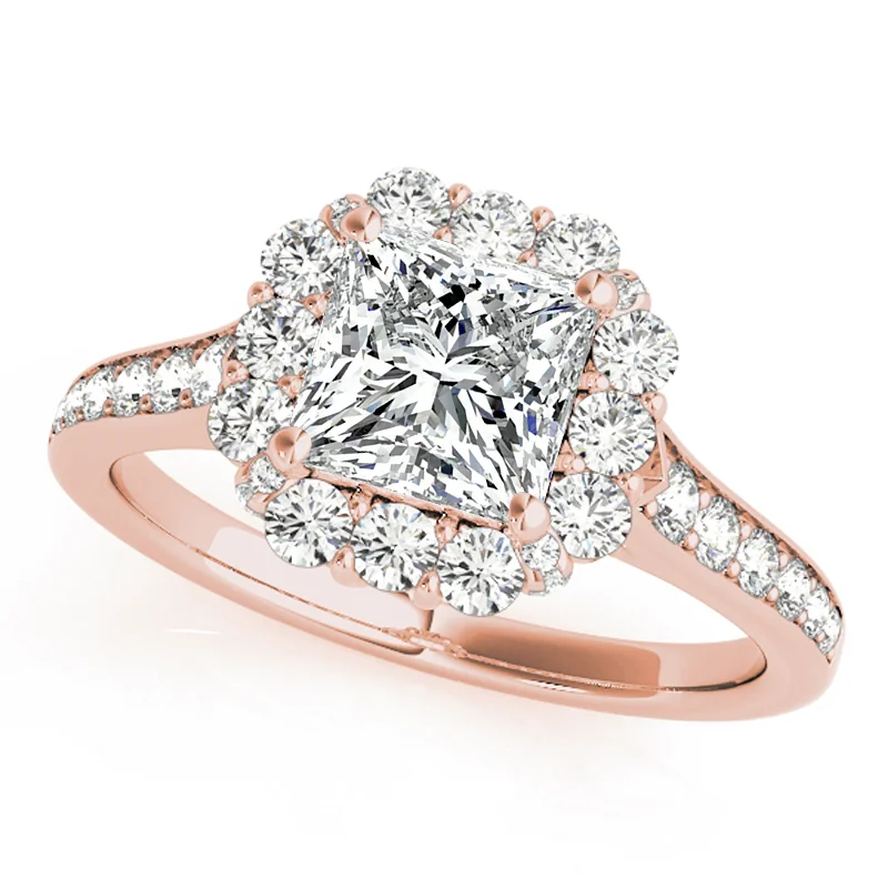 minimalist stackable rings -Auriya 14k Rose Gold Lab Grown Princess Diamond Halo Engagement Ring 0.50 to 5.00 ct. tw. (F-G VS)