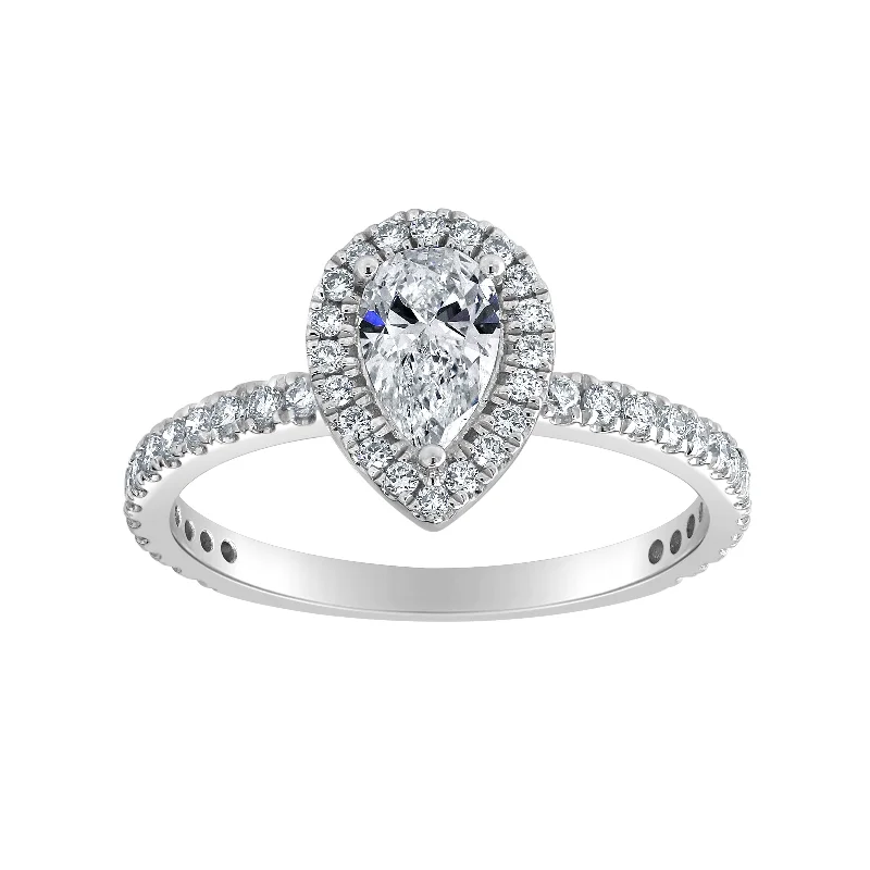 heart-shaped gold ring -Auriya 14k-White Gold Lab Grown Halo-Pear Shaped Diamond Engagement Ring 1.00 ct. tw. (E-F VS)