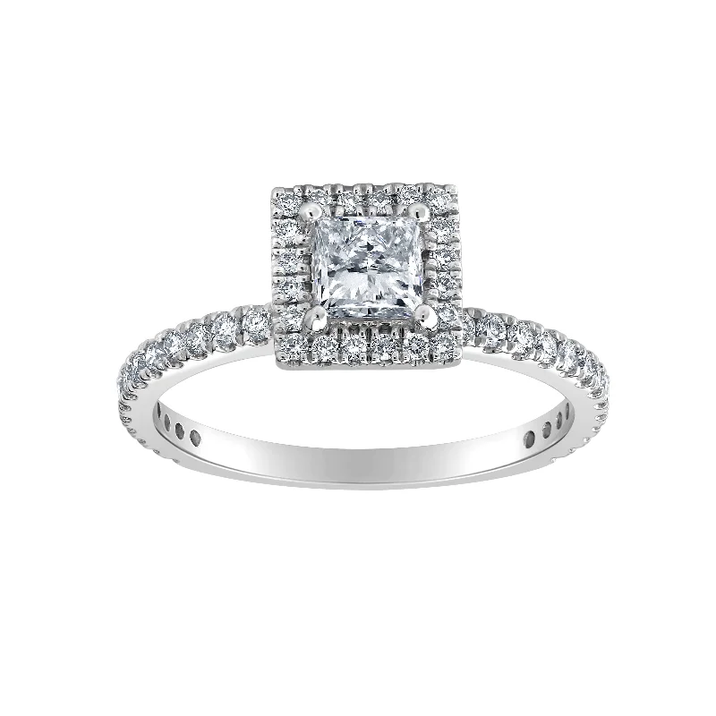 simple gemstone engagement ring -Auriya 14k-White Gold Lab Grown Halo-Princess Diamond Engagement Ring 1.00 ct. tw. (E-F VS)