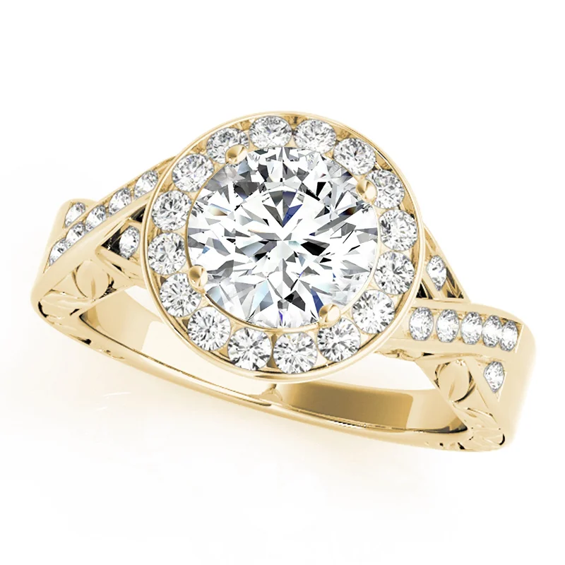 three-stone engagement ring -Auriya 14k Yellow Gold Lab Grown Round Diamond Halo Engagement Ring 0.50 to 5.00 ct. tw. (F-G VS)