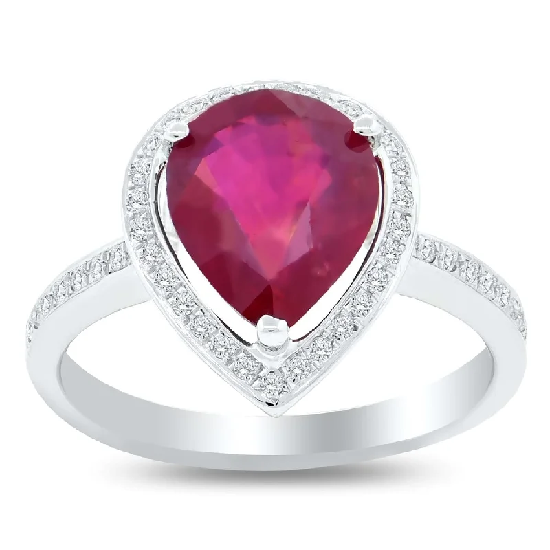 moonstone silver ring -Auriya 18k Gold 3 3/8ct Ruby and 1/5ct TDW Round Halo Diamond Engagement Ring