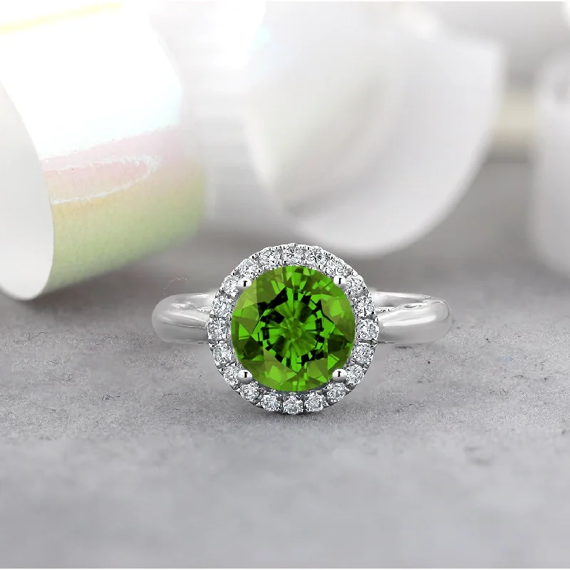 delicate dainty ring for women -Auriya 2 1/2ct Round Peridot and 1/4ctw Halo Diamond Engagement Ring by Auriya