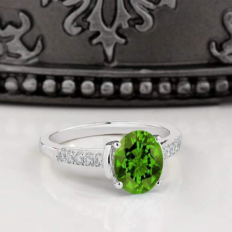 luxury emerald ring for women -Auriya 2ct Fancy Oval Peridot and Diamond Engagement Ring 1/6ctw 14k Gold