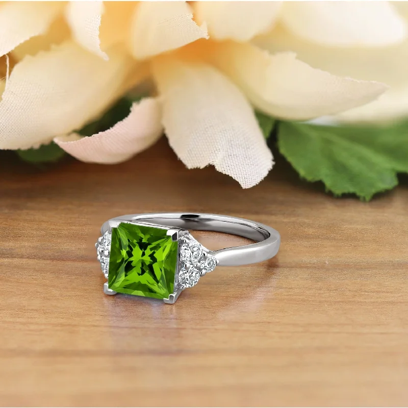 diamond halo engagement ring -Auriya 3 1/10ct Princess-cut Green Peridot and Diamond Engagement Ring 1/3ctw 14k Gold