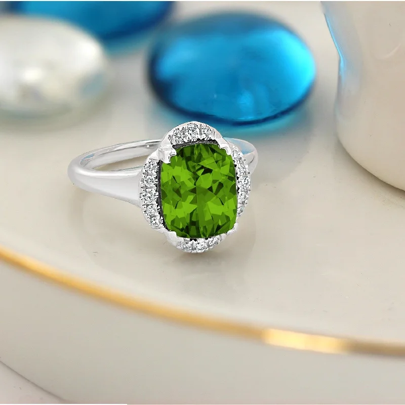 personalized initial ring -Auriya 4ct Cushion-cut Peridot Halo Diamond Engagement Ring 1/8ctw 14k Gold