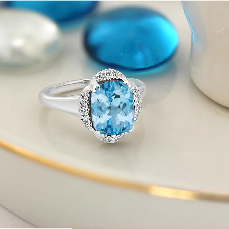 men’s gold signet ring -Auriya 4ct Cushion-cut Sky Blue Topaz Halo Diamond Engagement Ring 1/8ctw 14k Gold