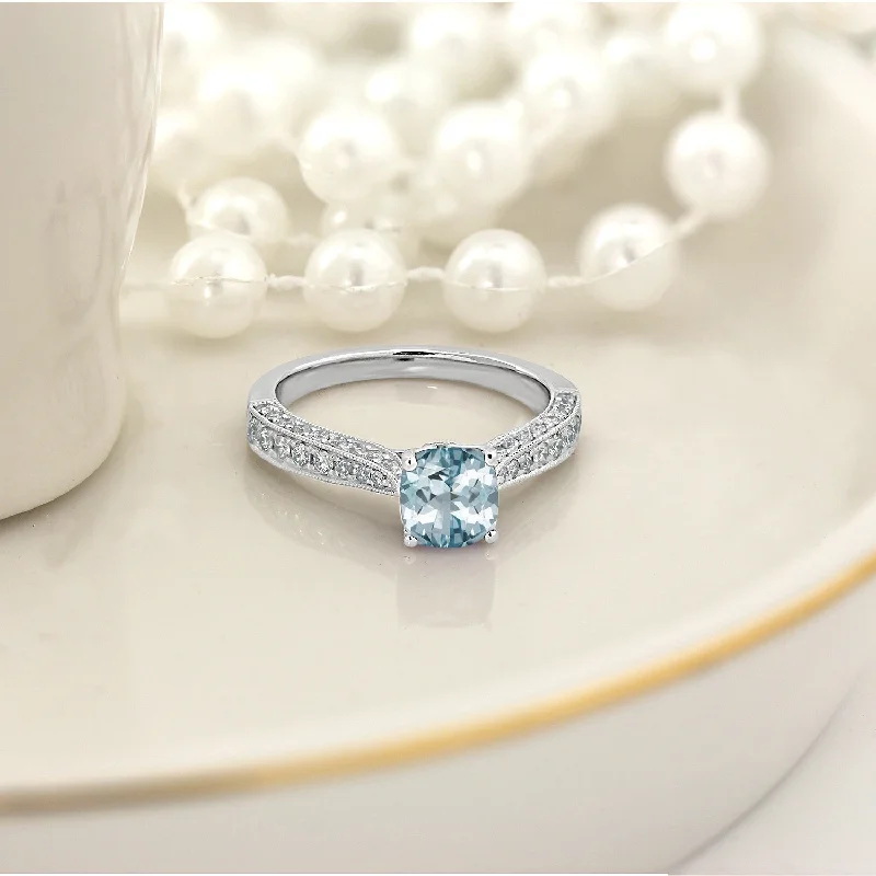 floral design diamond ring -Auriya 5/8ct Unique Cushion-cut Aquamarine and Diamond Engagement Ring 3/8ctw 14k Gold