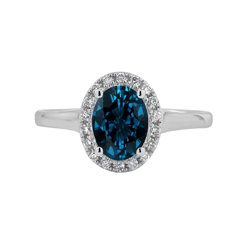 polished silver band ring -Auriya Classic 1ct Oval London Blue Topaz and Halo Diamond Engagement Ring 1/8cttw 14k Gold