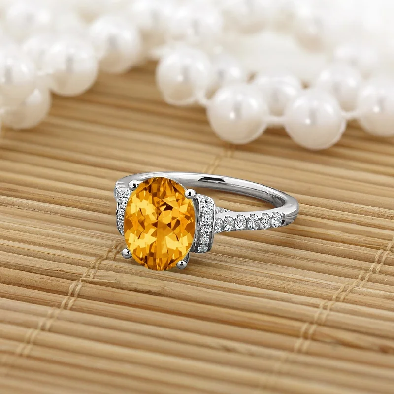 adjustable open ring for women -Auriya Modern 2 3/8ct Oval Citrine and Diamond Engagement Ring 3/8cttw 14k Gold