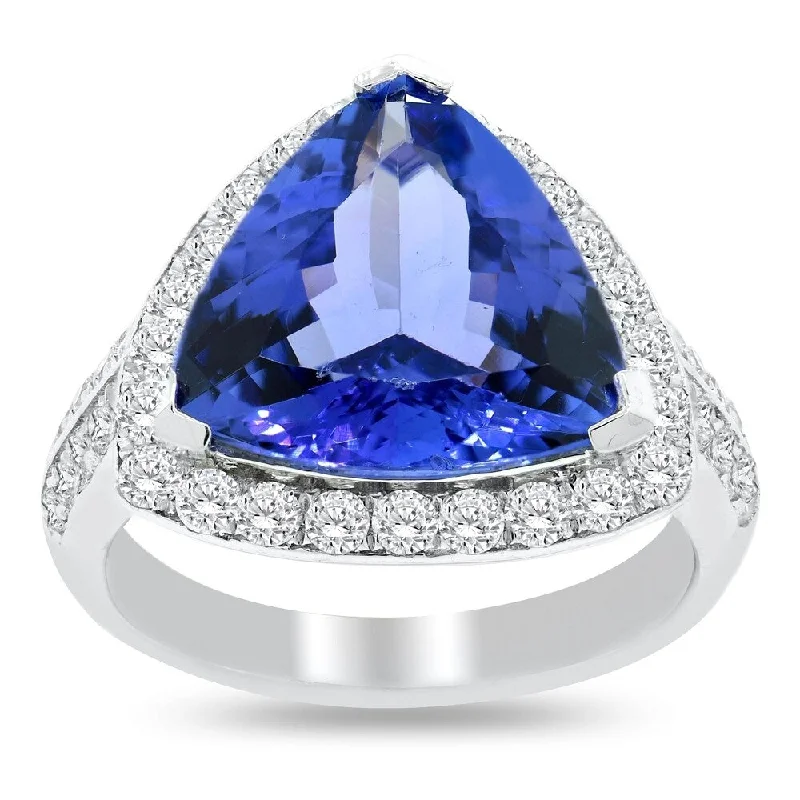 men’s stainless steel ring -Auriya Platinum 6 1/3ct Dark Tanzanite and 9/10ct TDW Round Diamonds Engagement Ring