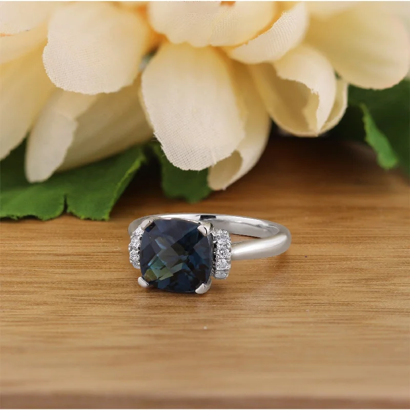 heart-shaped promise ring -Auriya Unique 3 3/8ct Cushion-cut London Blue Topaz and Diamond Engagement Ring 1/5cttw 14k Gold