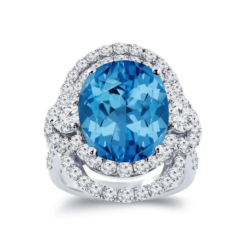 twisted band wedding ring -Auriya Unique 8 7/8ct Oval Blue Topaz Halo Diamond Engagement Ring 3ctw 18K Gold