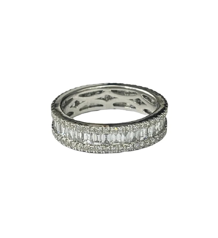 adjustable crystal quartz ring -Baguette Eternity Diamond Ring White Gold 18kt Size 6.5