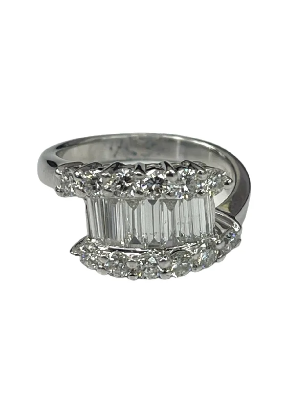 chunky statement ring -Baguettes and Round Charm Diamond Ring 18kt White Gold