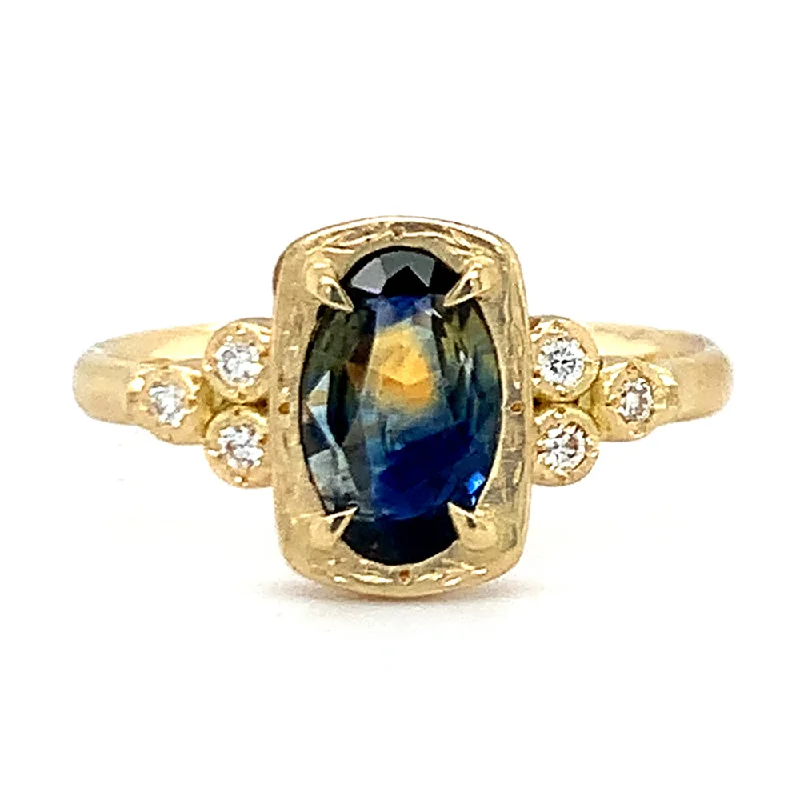 minimalist stackable rings -Bi-Color Montana Sapphire Engagement Ring - "Blue & Gold"