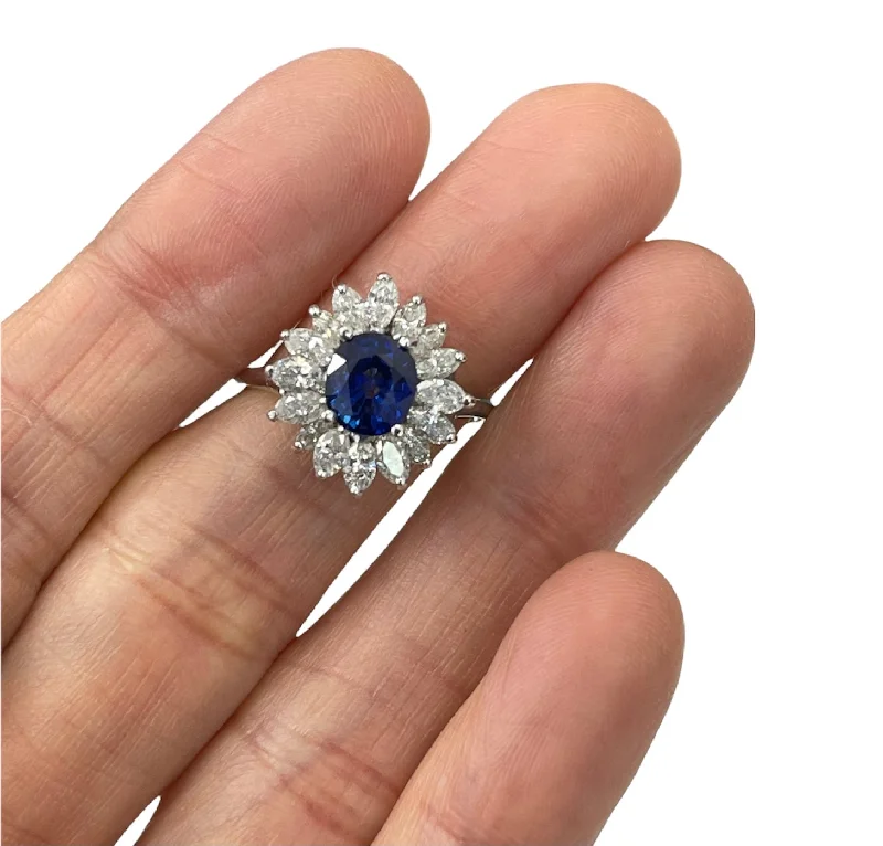 polished silver band ring -Blue Sapphire Solitaire Diamond Ring With Accents White Gold 14kt