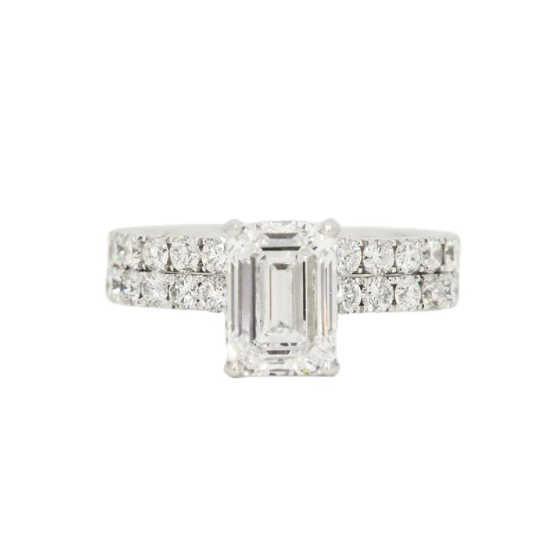 pear-shaped diamond ring -Custom 2 Carat VVS Emerald Cut Engagement Ring and Wedding Band 18k Gold Set