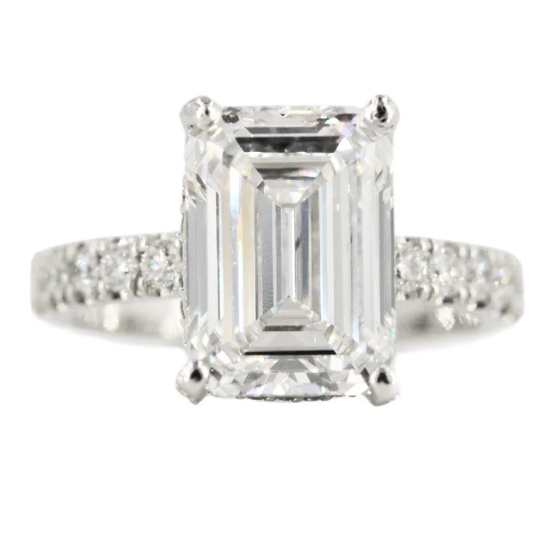 personalized name bar ring -Custom 4 Carat Emerald Cut Engagement Ring