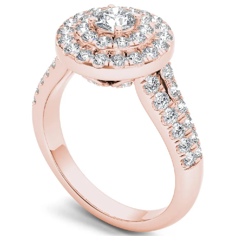 personalized initial ring -De Couer 14k Rose Gold 1 1/4ct TDW Diamond Halo Ring - Pink