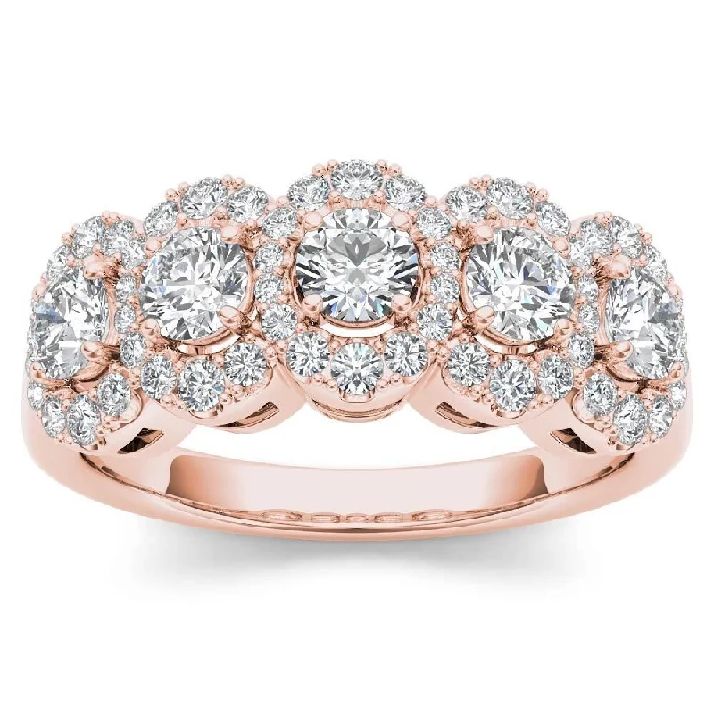 wide band silver ring -De Couer IGI Certified 14k Rose Gold 1 1/10 ct TDW Diamond Halo Ring - Pink