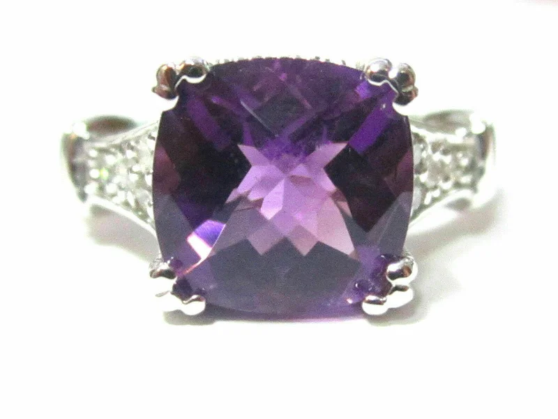 vintage style engagement ring -Fine 2.46TCW Natural Cushion Amethyst & Diamond Solitaire Ring Size 6.5 14k W/G