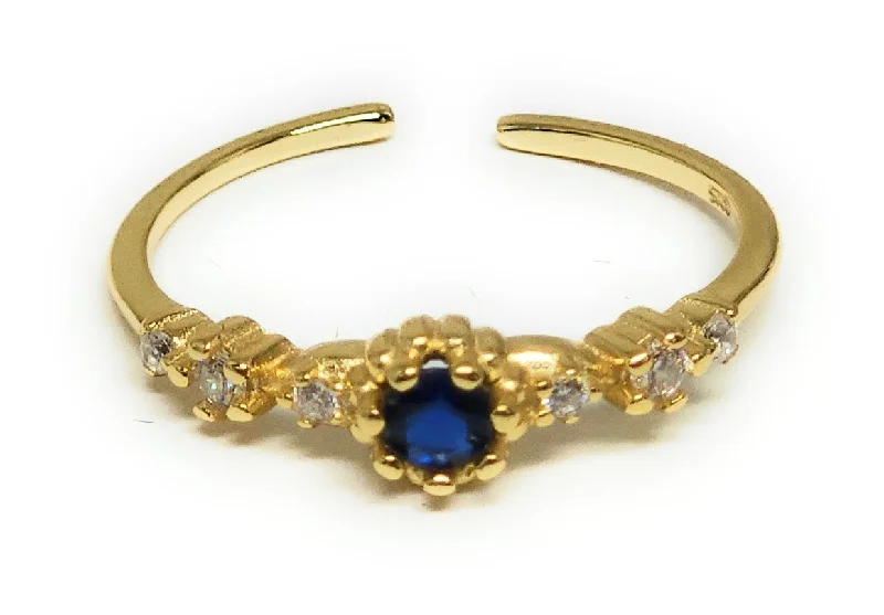 chunky statement ring -Gold Plated (.925) SILVER Dainty Blue CZ Adjustable Ring Anillo