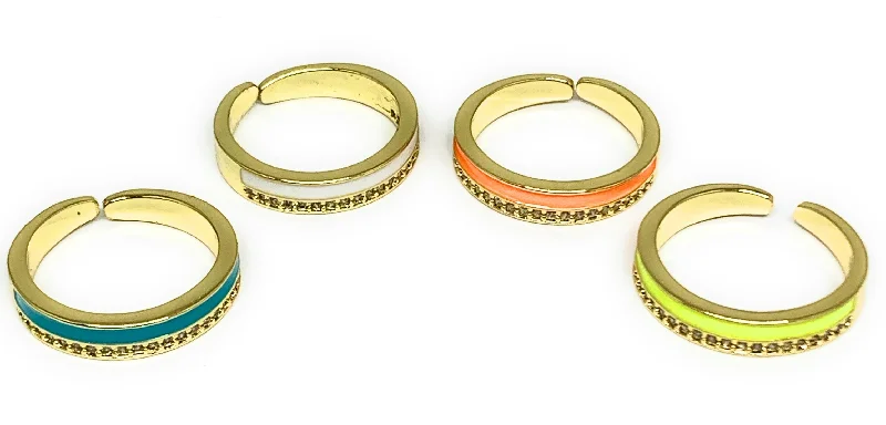 boho style ring for women -Gold Plated Adjustable Colorful Band Ring Anillo (WHITE, YELLOW, ORANGE, BLUE)