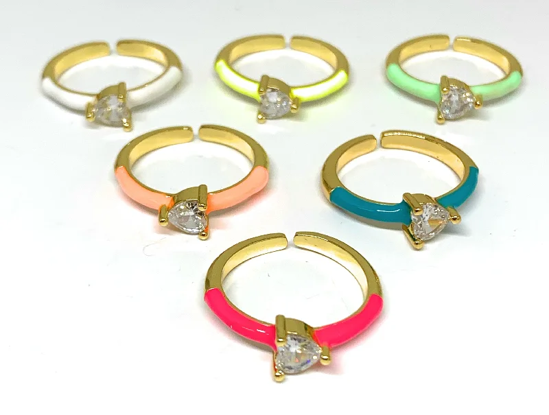 dainty rose gold ring -Gold Plated Adjustable Colorful CZ Ring Anillo (WHITE, YELLOW, ORANGE, TURQUOISE, PINK, LIGHT GREEN)