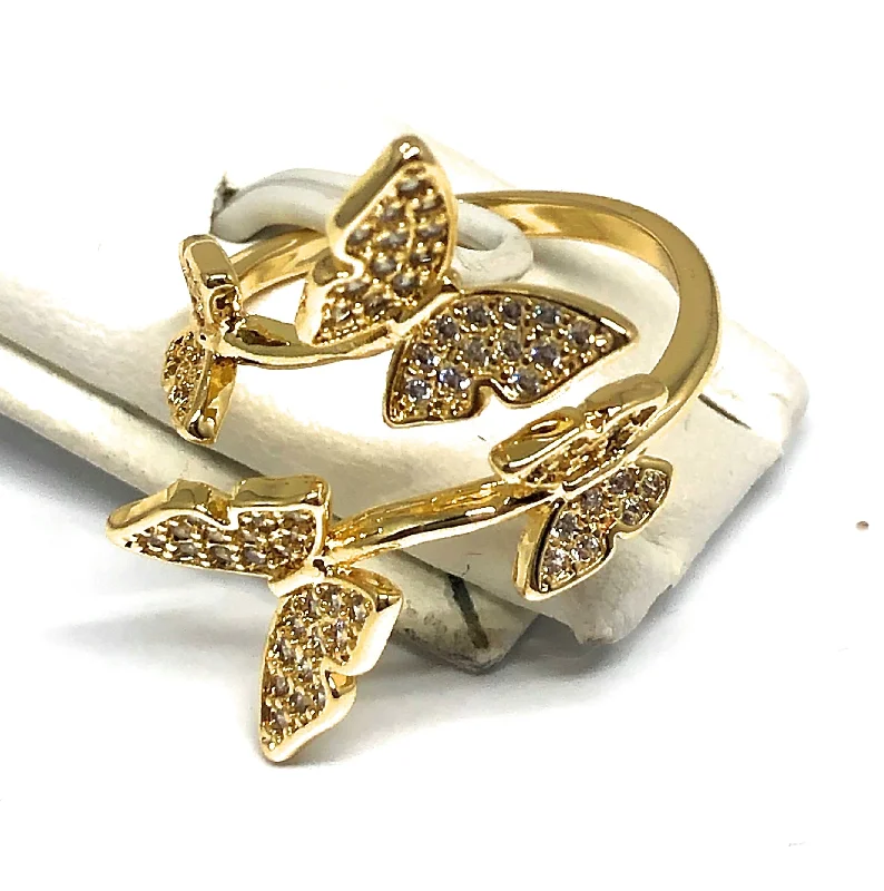 vintage-inspired gemstone ring -Gold Plated Adjustable Double Butterfly Ring Sizes 6-12 Anillo