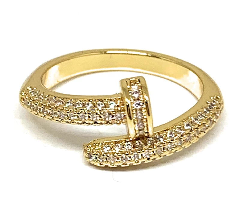 custom engraved gold ring -Gold Plated CZ Nail Ring Anillo Clavo