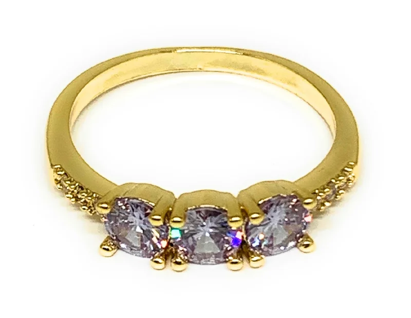 opal gemstone ring -Gold Plated Dainty Purple CZ Band Ring Anillo