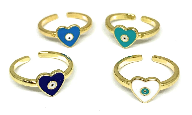 custom name ring -Gold Plated Evil Eye Heart Adjustable Ring Anillo (WHITE, LIGHT BLUE, DARK BLUE, TURQUOISE)