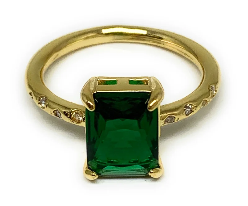 vintage style cocktail ring -Gold Plated Green CZ Band Ring Anillo