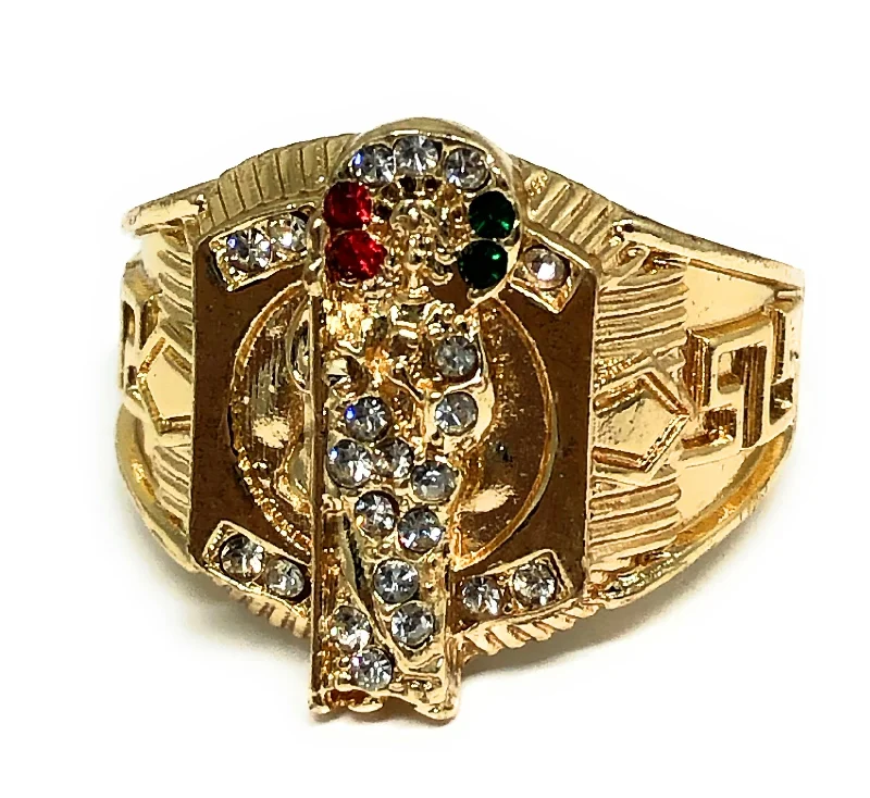 luxury sapphire engagement ring -Gold Plated San Judas Saint Jude Red,White,Green CZ Ring Anillo