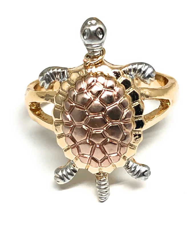 vintage style engagement ring -Gold Plated Tri-Color Turtle Ring Anillo