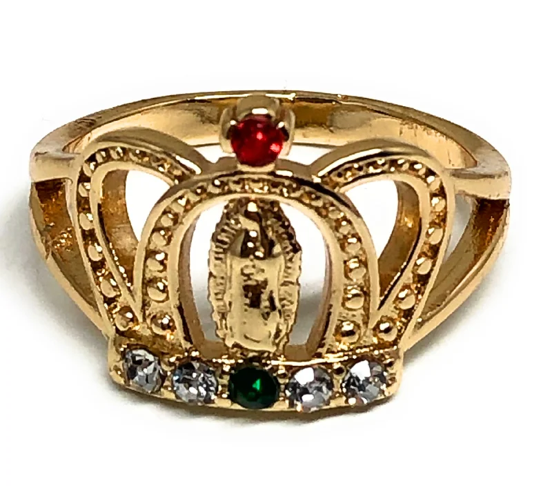 engraved family ring -Gold Plated Virgin Mary Crown Ring Virgen De Guadalupe Anillo Corona