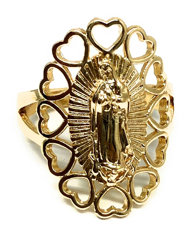 handmade silver ring -Gold Plated Virgin Mary Heart Ring Virgen De Guadalupe Corazon Anillo