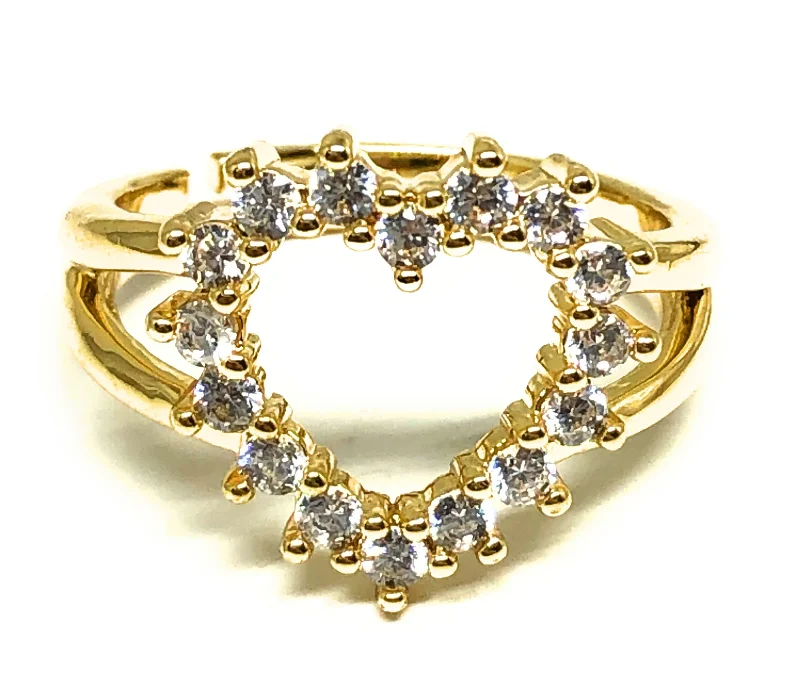 vintage gold signet ring -Gold Plated WHITE CZ Heart Adjustable Ring Anillo