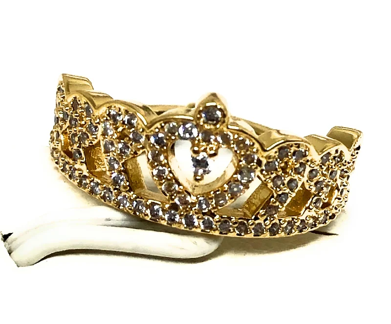 large statement gemstone ring -Gold Plated Women’s Queen Crown CZ Adjustable Ring Anillo